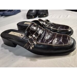 BRIGHTON BROWN / BLACK  Croc Print Mule Shoes 7.5 M Made In Italy
